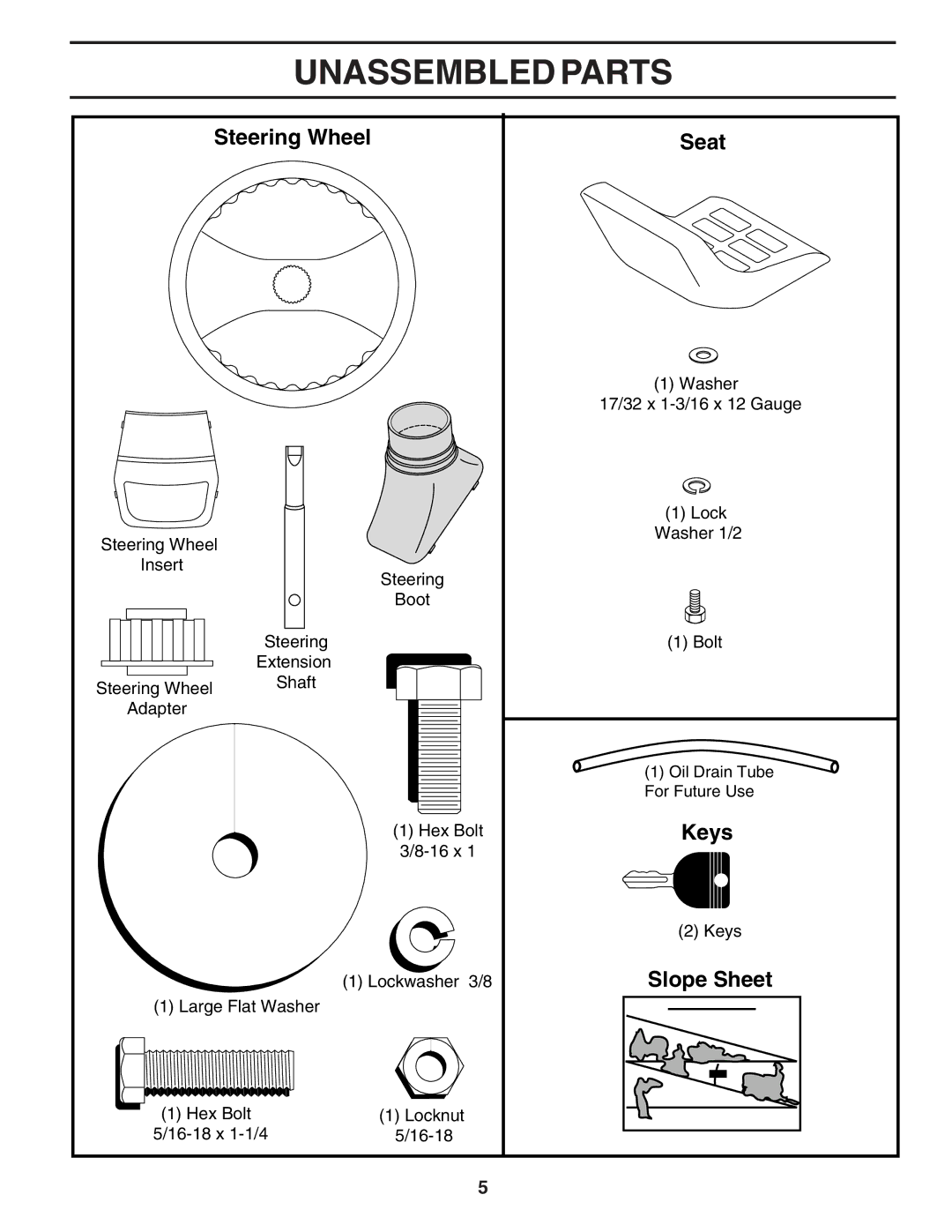 Weed Eater WE12538K manual Unassembled Parts, Steering Wheel 