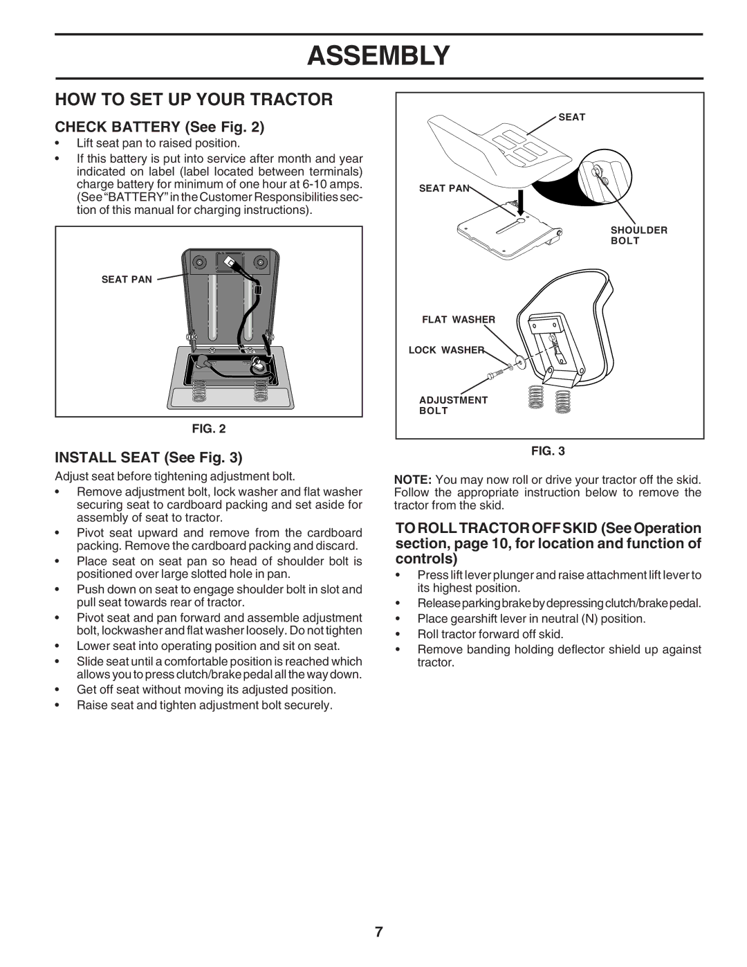 Weed Eater WE12538K manual HOW to SET UP Your Tractor, Check Battery See Fig, Install Seat See Fig 