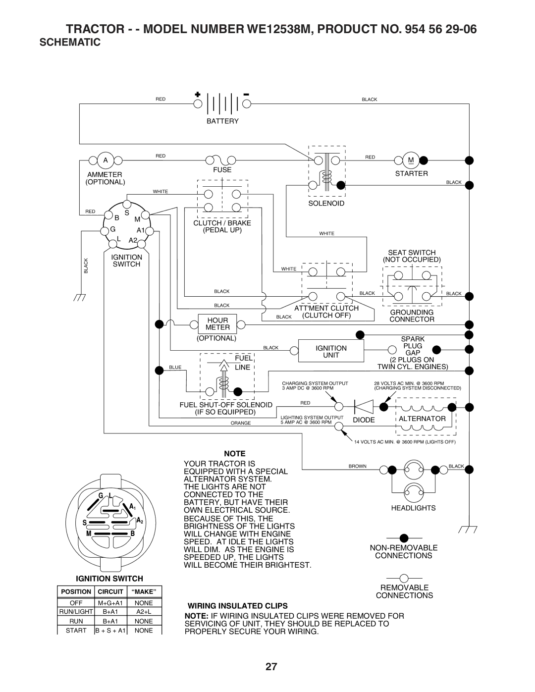 Weed Eater manual Tractor - Model Number WE12538M, Product no 56, Schematic 