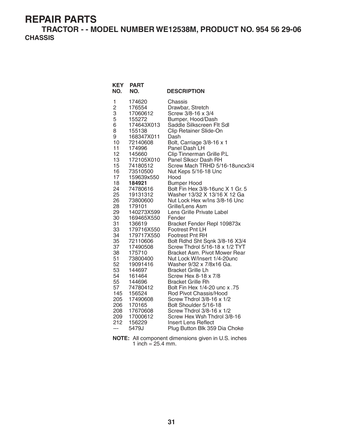 Weed Eater WE12538M manual Repair Parts 