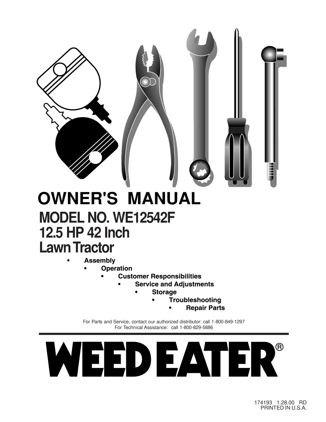 Weed Eater 174193 owner manual Model NO. WE12542F 