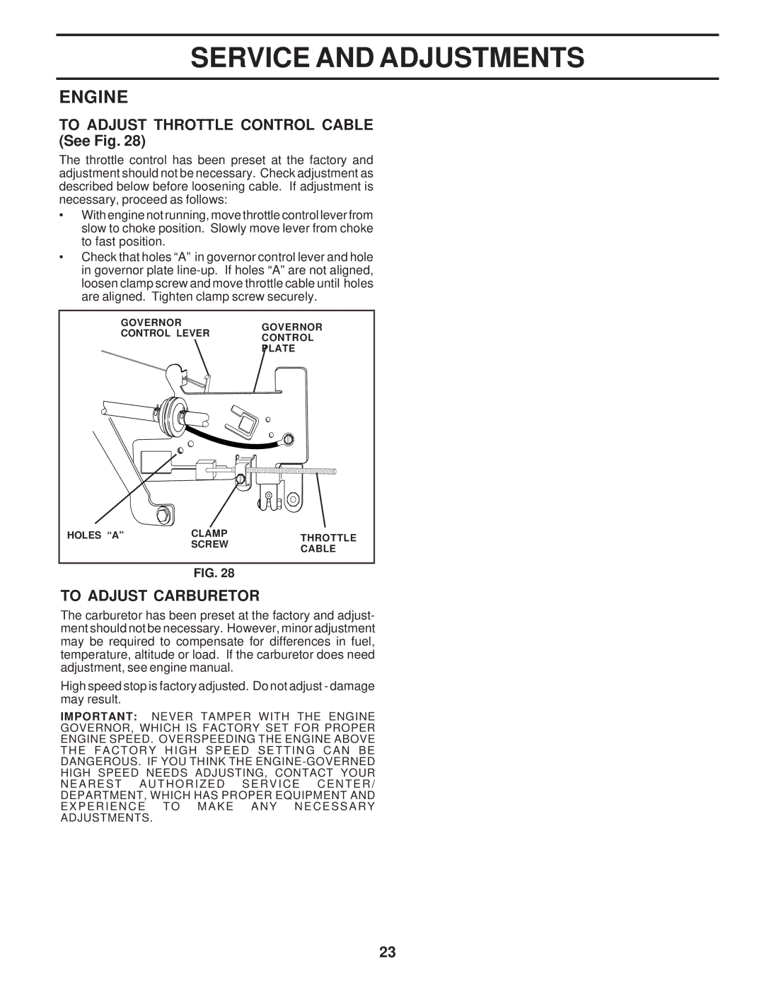 Weed Eater 174193, WE12542F owner manual To Adjust Throttle Control Cable See Fig, To Adjust Carburetor 