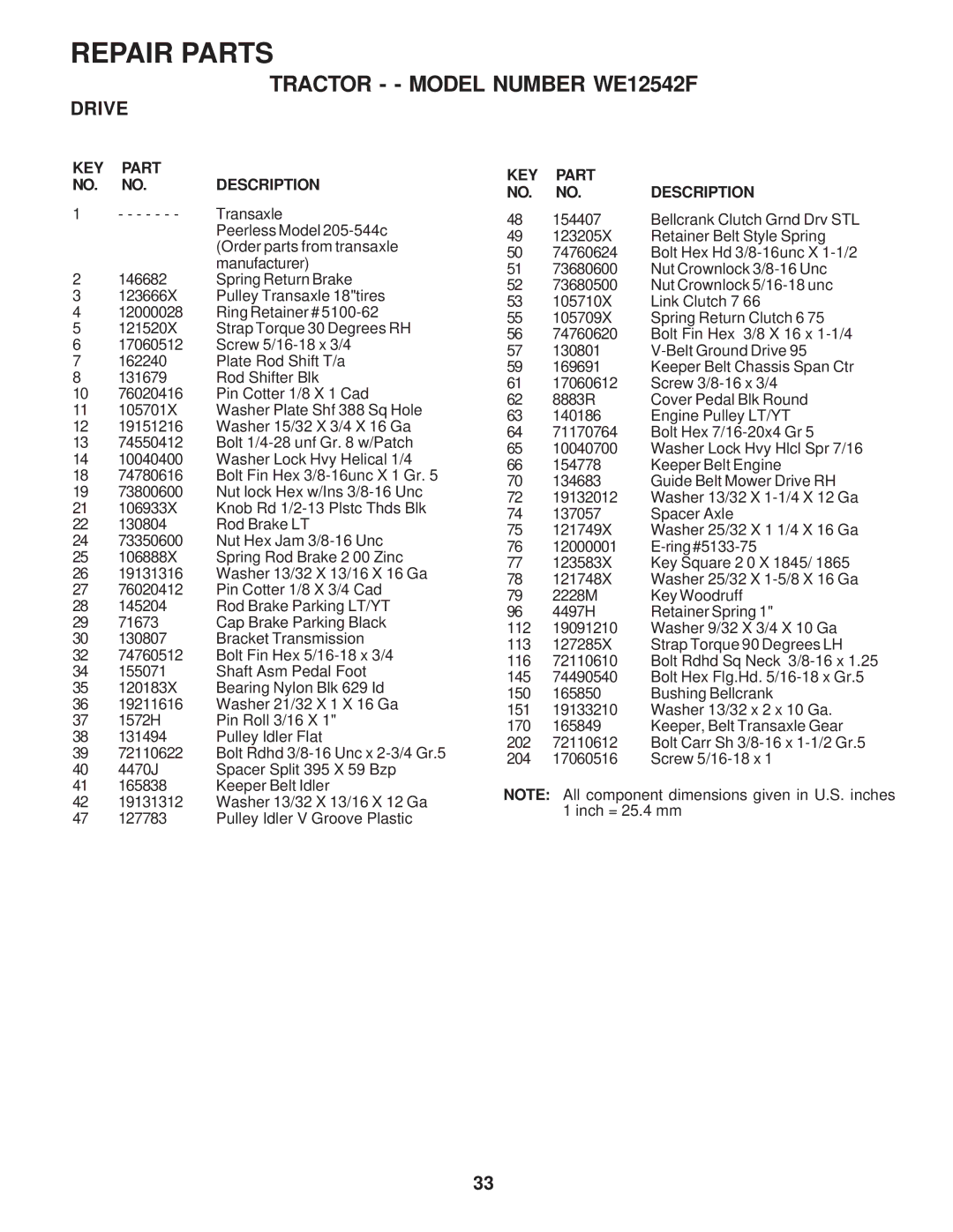 Weed Eater 174193, WE12542F owner manual Transaxle 