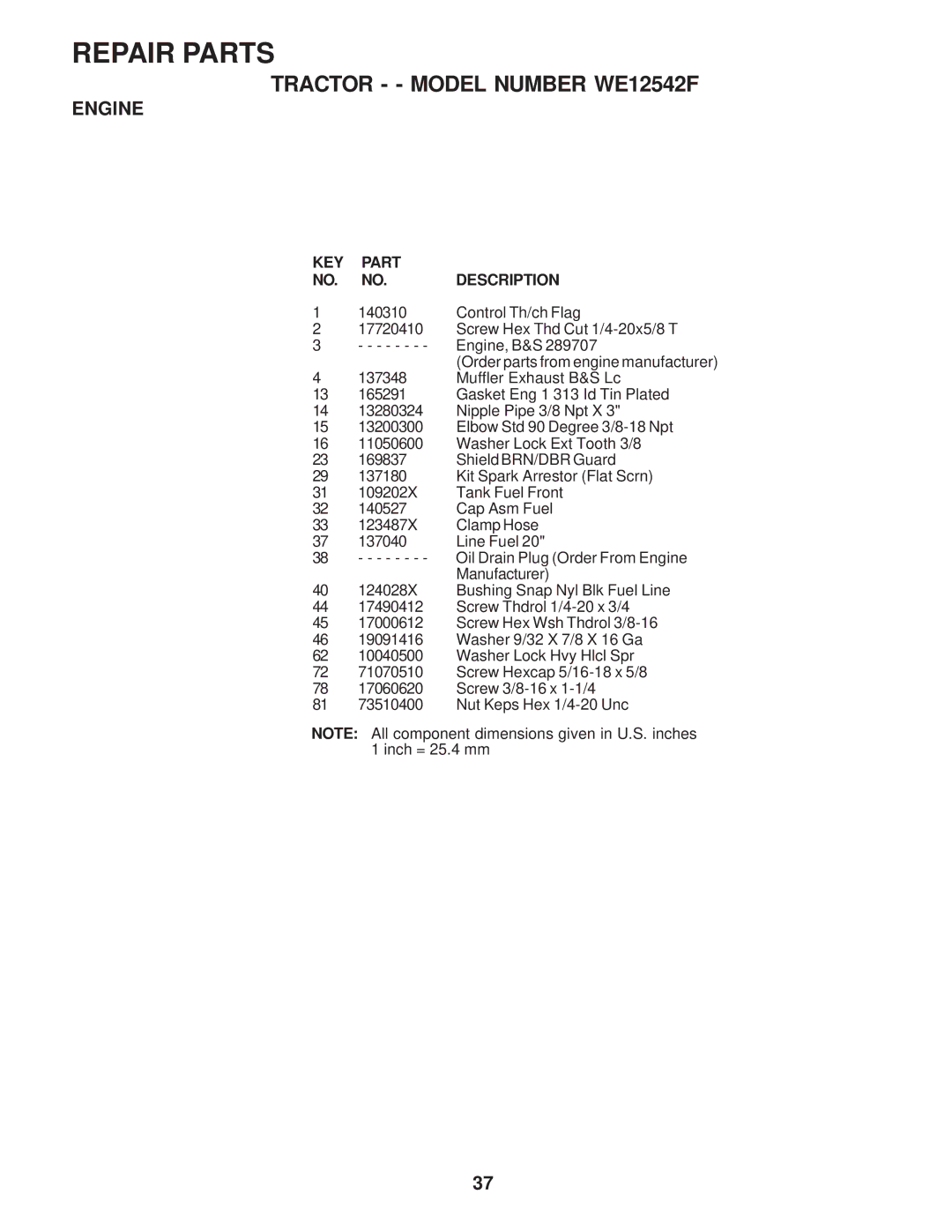 Weed Eater 174193, WE12542F owner manual Control Th/ch Flag 