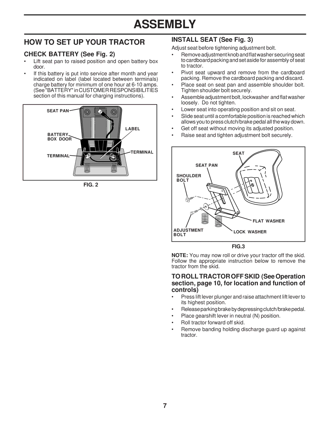 Weed Eater 174193, WE12542F owner manual HOW to SET UP Your Tractor, Check Battery See Fig, Install Seat See Fig 