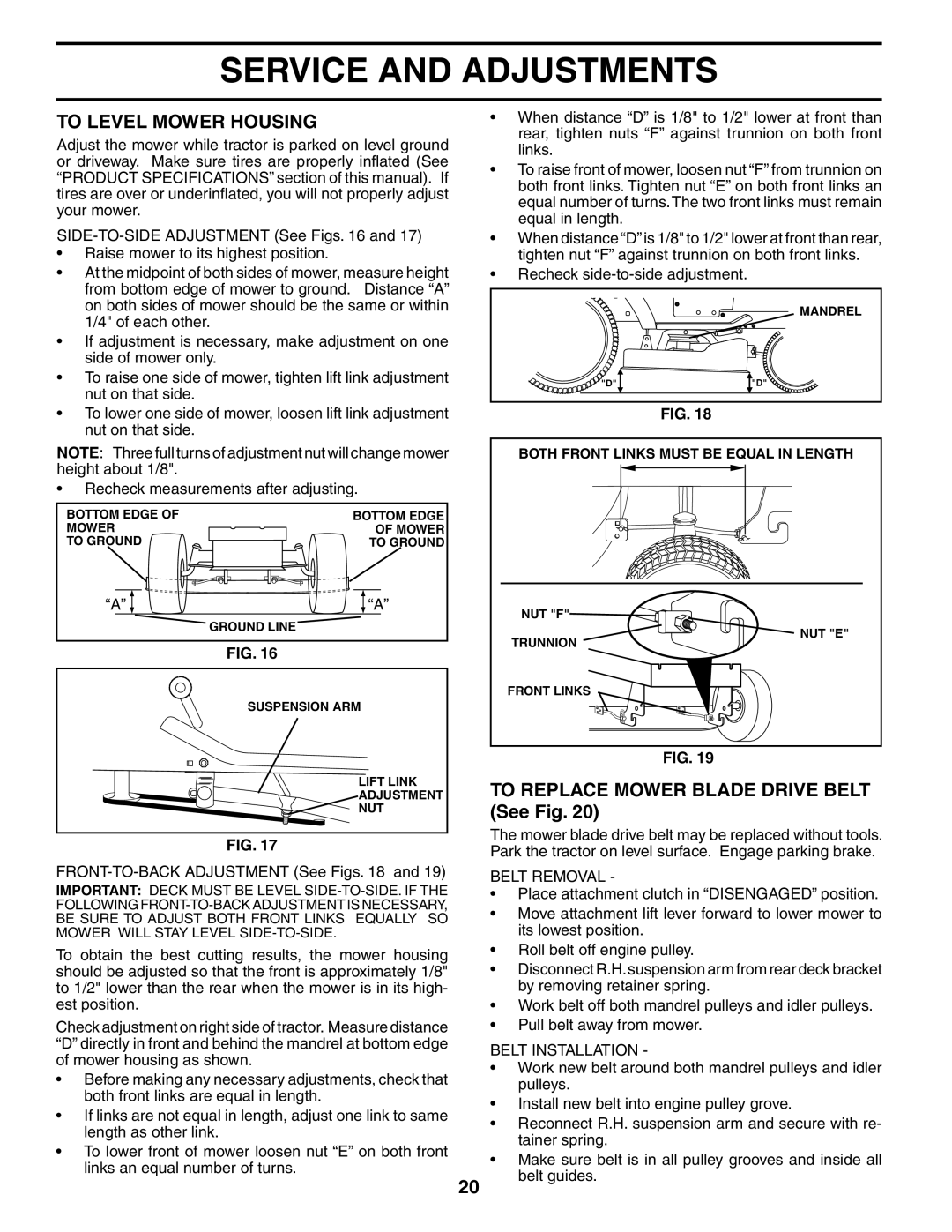 Weed Eater WE1338A To Level Mower Housing, To Replace Mower Blade Drive Belt See Fig, Belt Removal, Belt Installation 