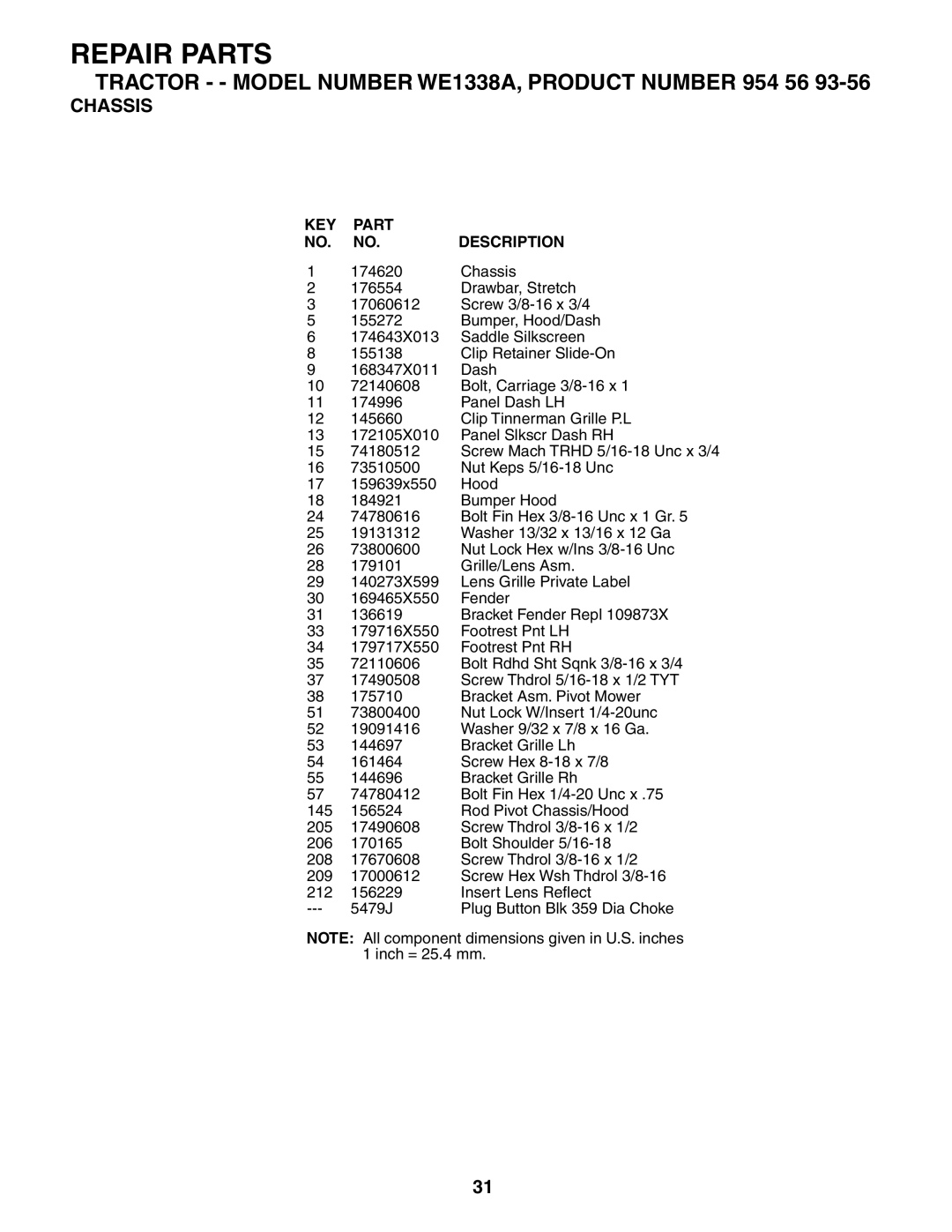 Weed Eater 184404, WE1338A manual Repair Parts 