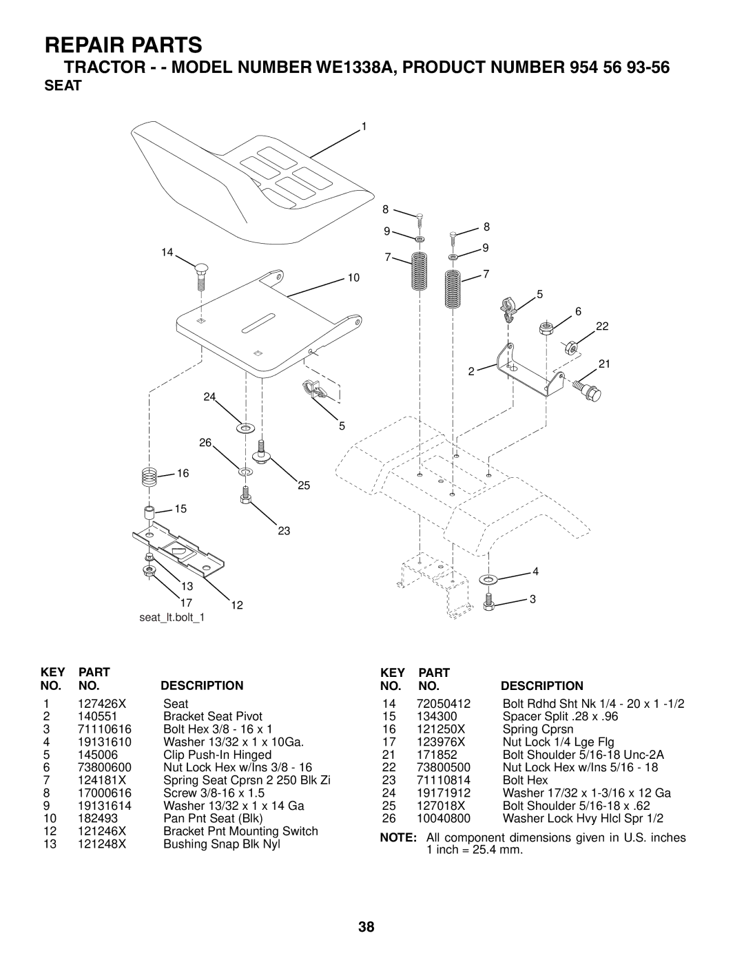 Weed Eater WE1338A, 184404 manual Seat 