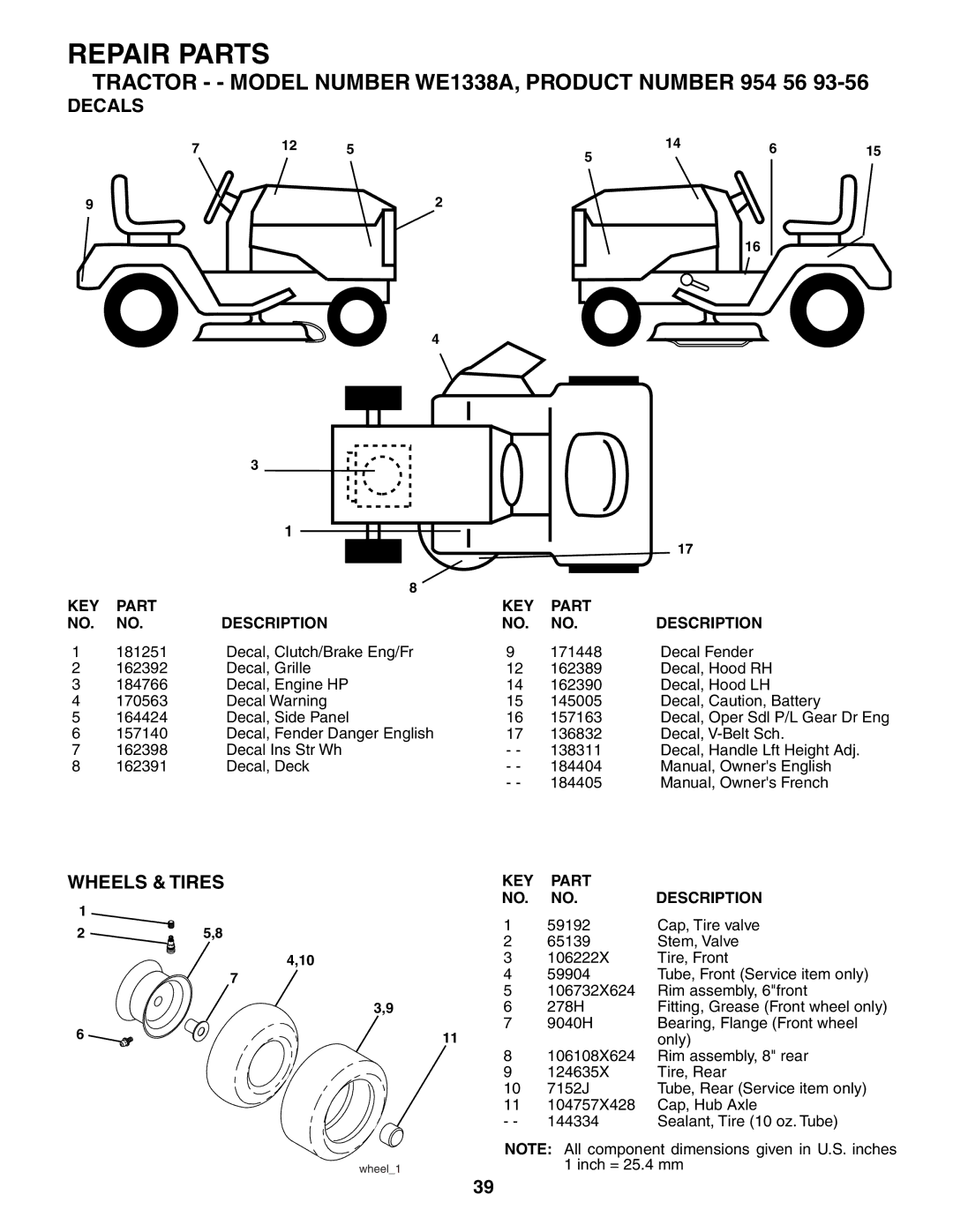 Weed Eater 184404, WE1338A manual Decals, Wheels & Tires 