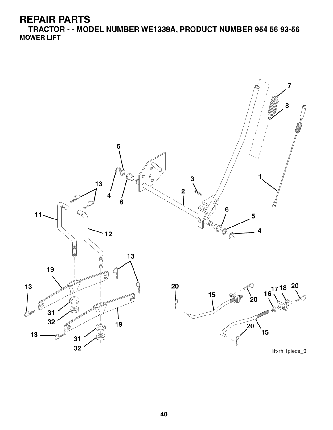 Weed Eater WE1338A, 184404 manual Mower Lift 