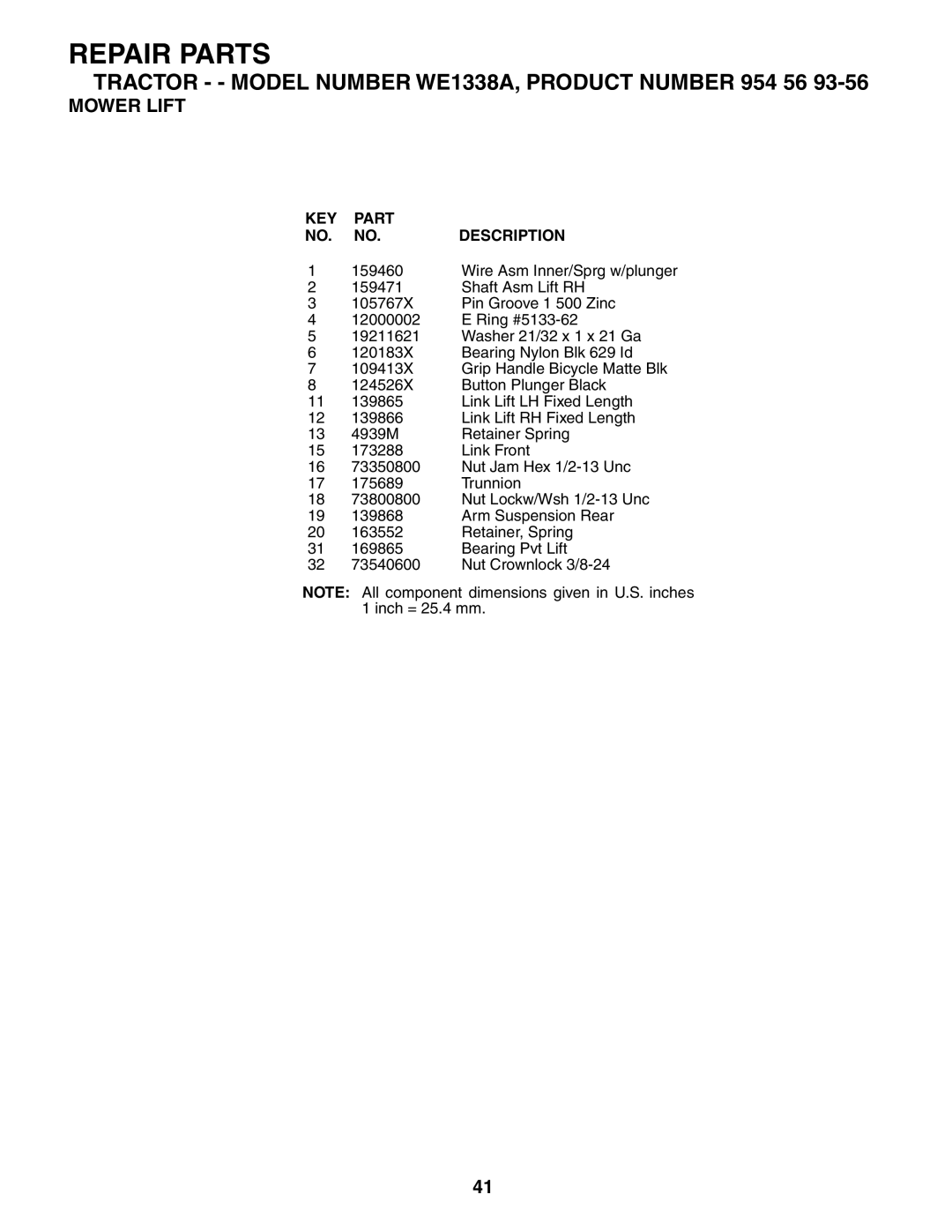 Weed Eater 184404, WE1338A manual Repair Parts 