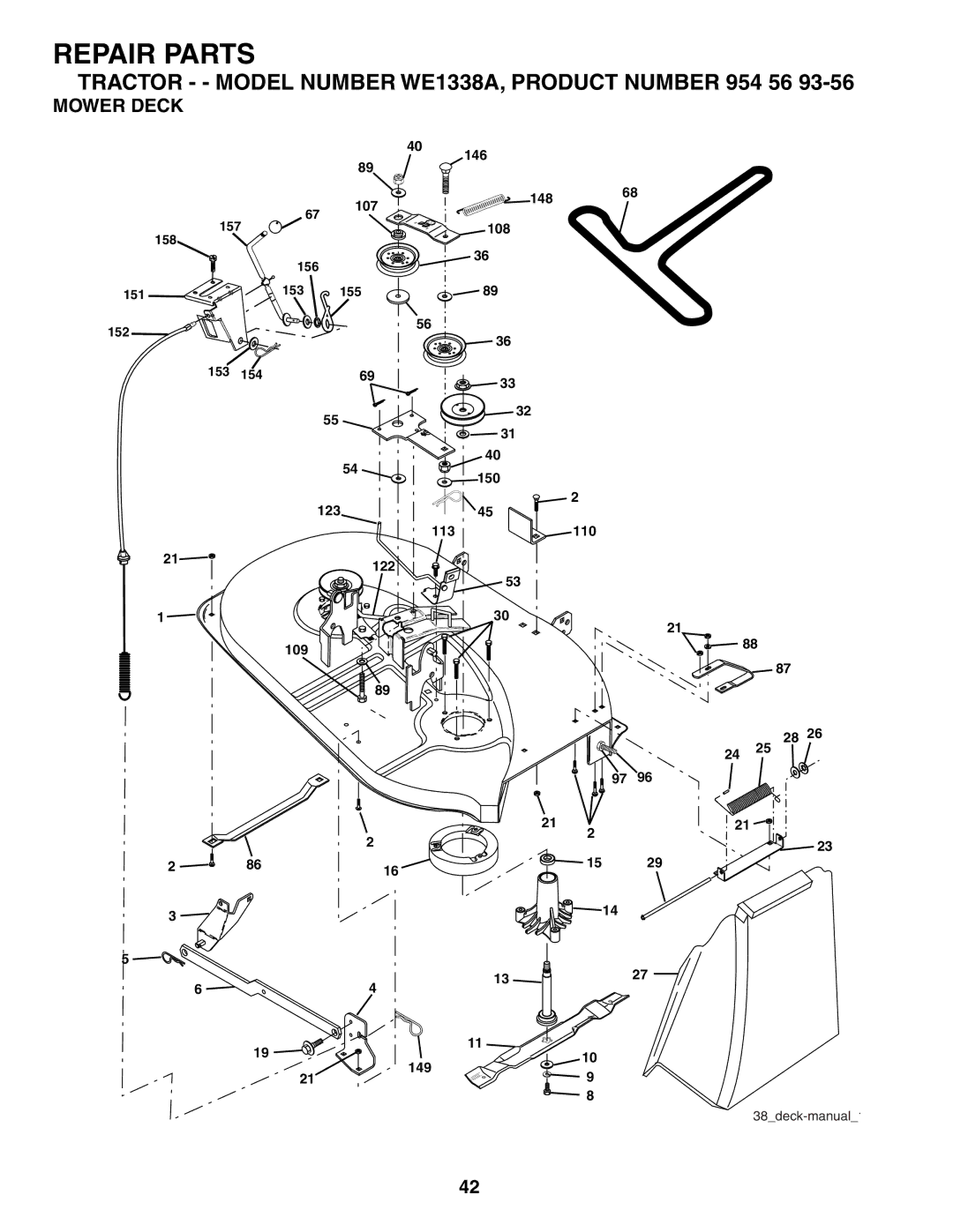 Weed Eater WE1338A, 184404 manual Mower Deck 