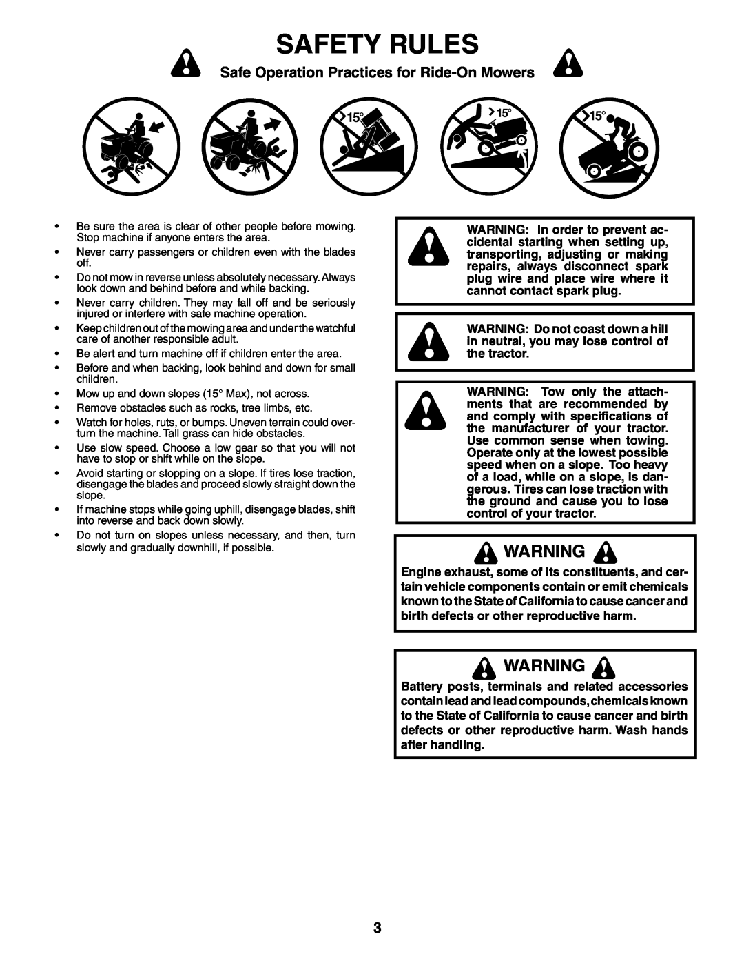 Weed Eater 184404, WE1338A manual Safety Rules, Safe Operation Practices for Ride-On Mowers 