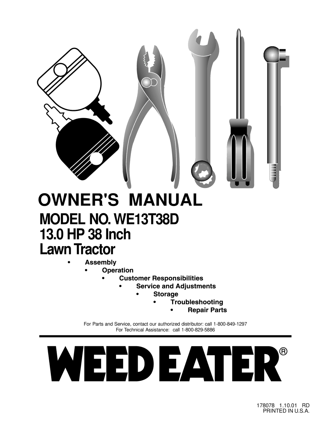 Weed Eater 178078 owner manual Model NO. WE13T38D 