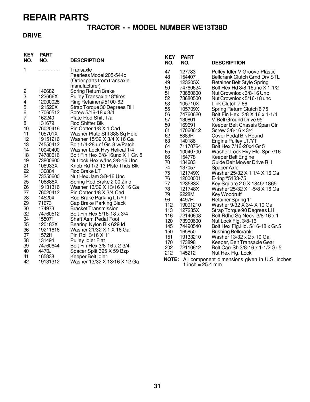 Weed Eater 178078, WE13T38D owner manual Transaxle 