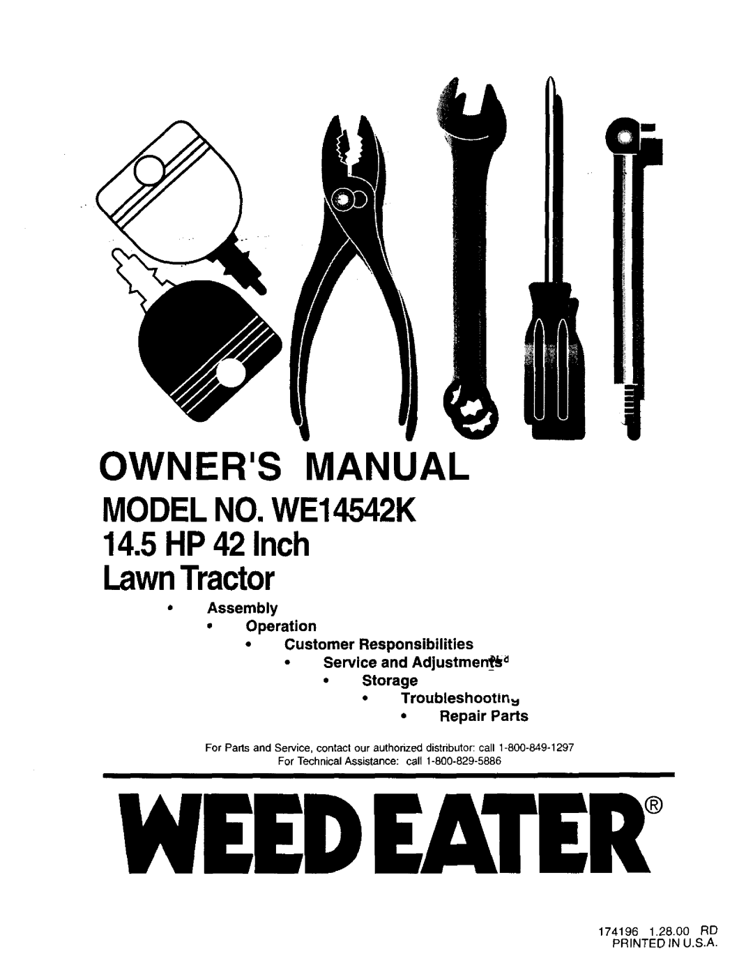 Weed Eater WE14542K owner manual 14.5HP 42 Inch LawnTractor, Assembly 