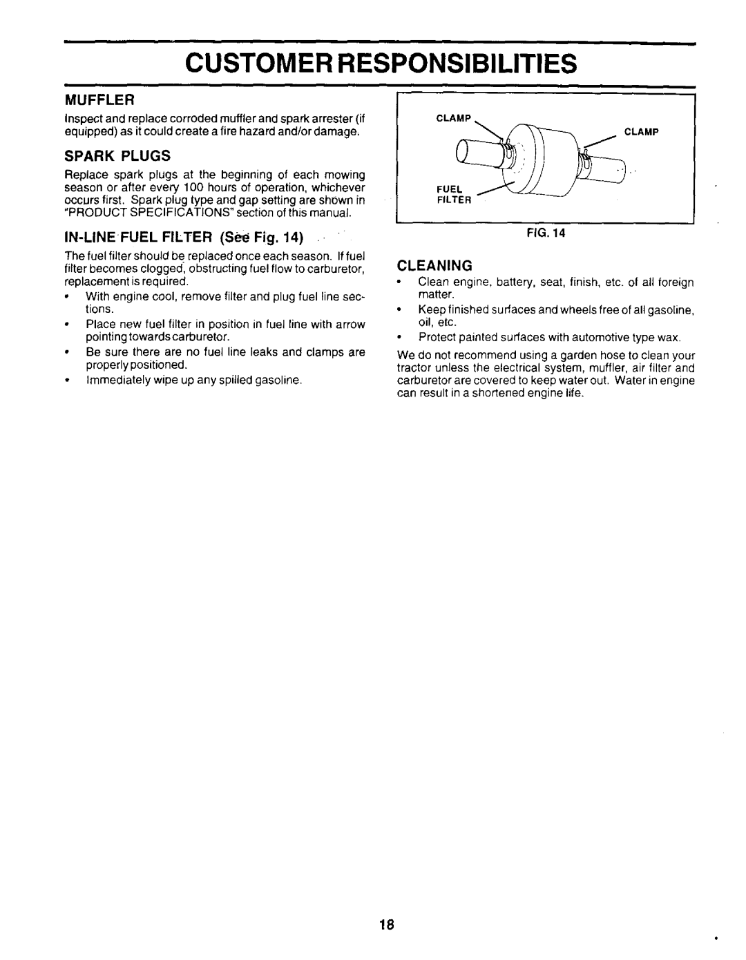 Weed Eater WE14542K owner manual Spark Plugs, Muffler, IN-LINE Fuel Filter see Fig, Cleaning 