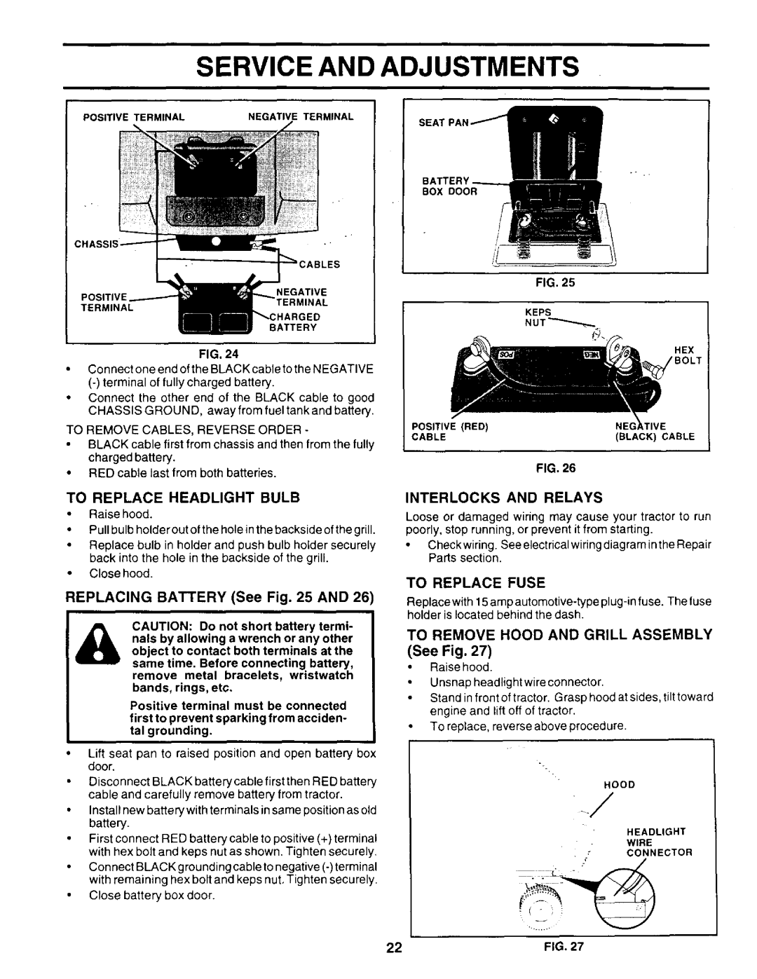 Weed Eater WE14542K Replacing Battery See, Interlocks and Relays, To Replace Fuse, To Remove CABLES, Reverse Order 