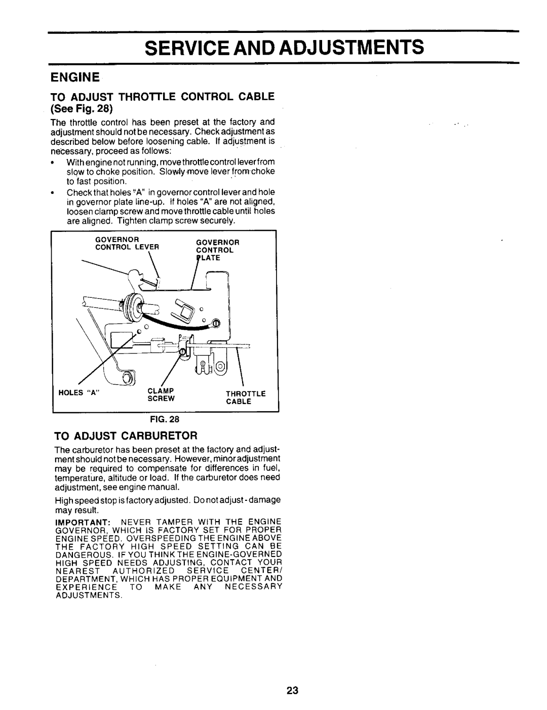 Weed Eater WE14542K owner manual To Adjust THROnLE Control Cable See Fig, To Adjust Carburetor 