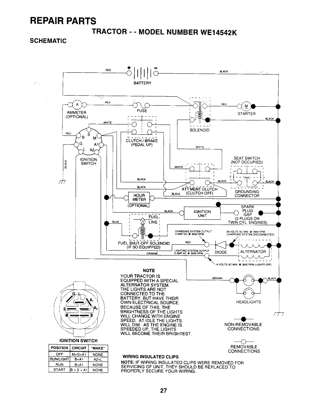 Weed Eater owner manual Tractor - Model Number WE14542K, Schematic 