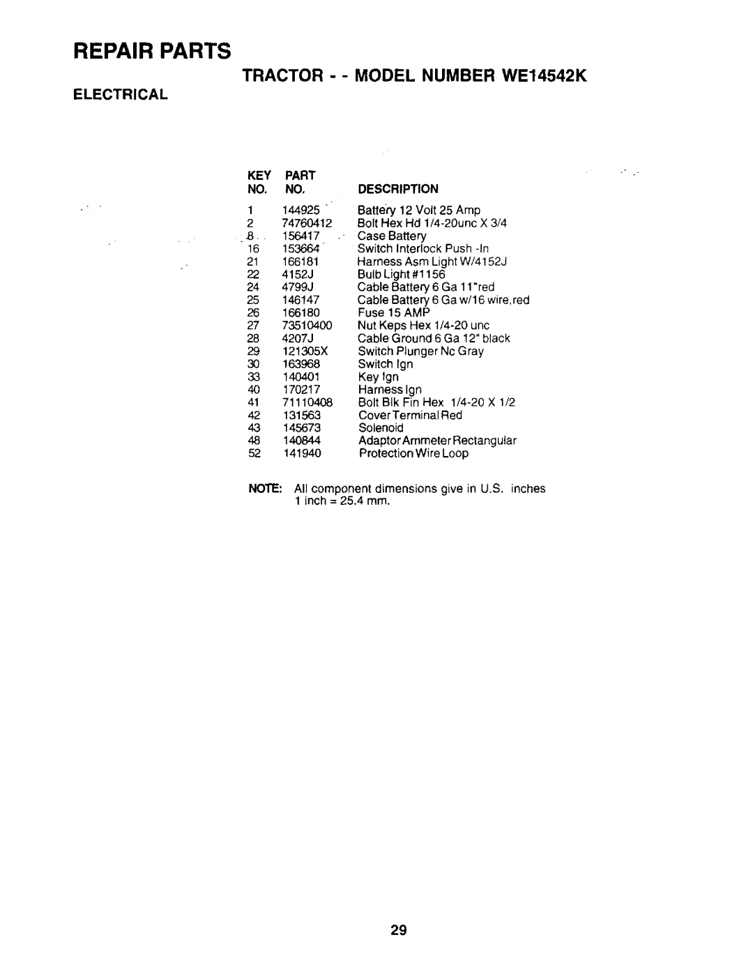 Weed Eater WE14542K owner manual Electrical, KEY Part Description 