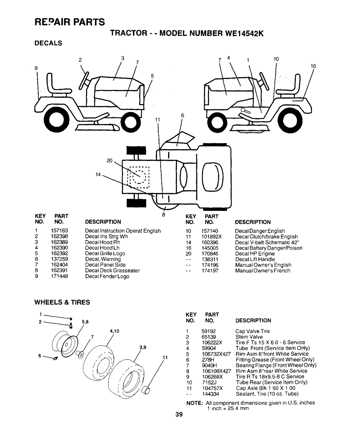 Weed Eater WE14542K owner manual Decals, Wheels & Tires 