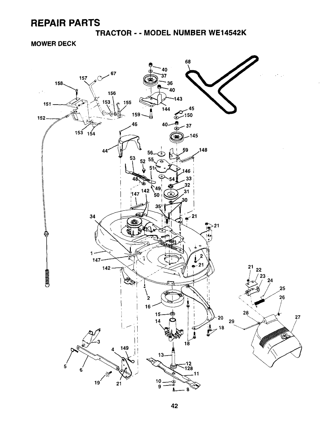 Weed Eater WE14542K owner manual Mower Deck, 142 14 jr 19J 