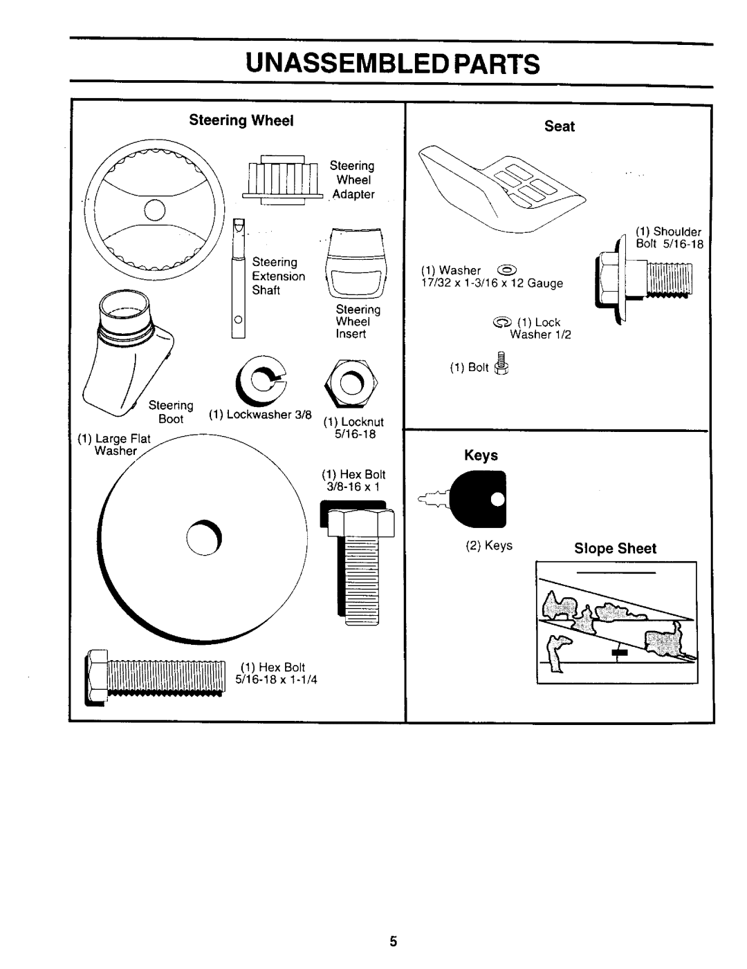 Weed Eater WE14542K owner manual Unassembled Parts, Wheel, Keys 