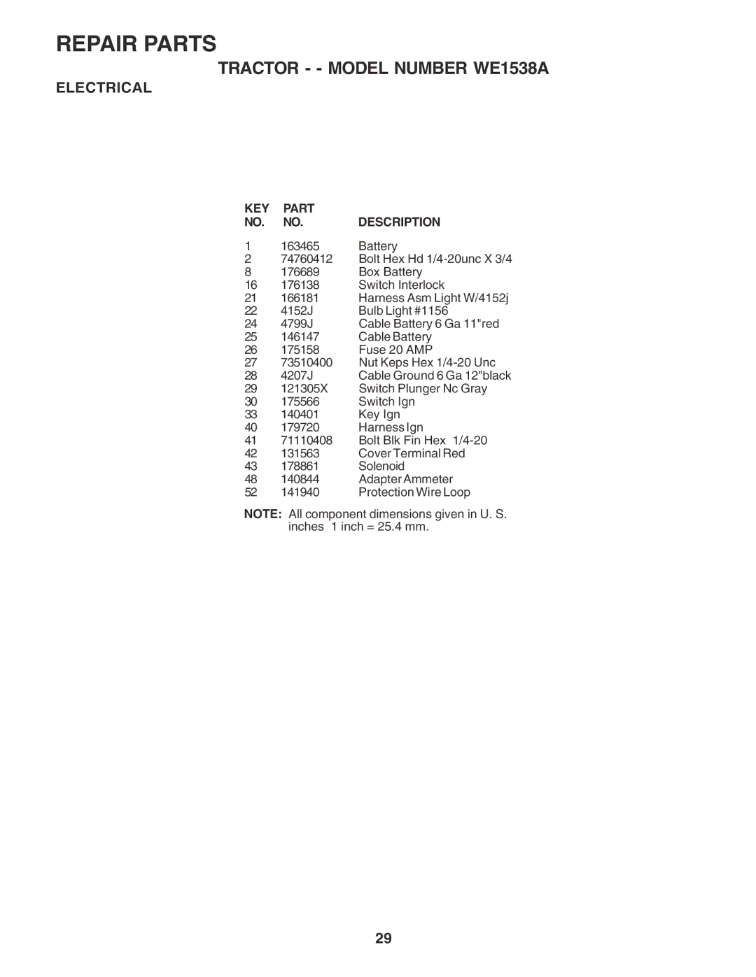 Weed Eater WE1538A manual KEY Part Description 