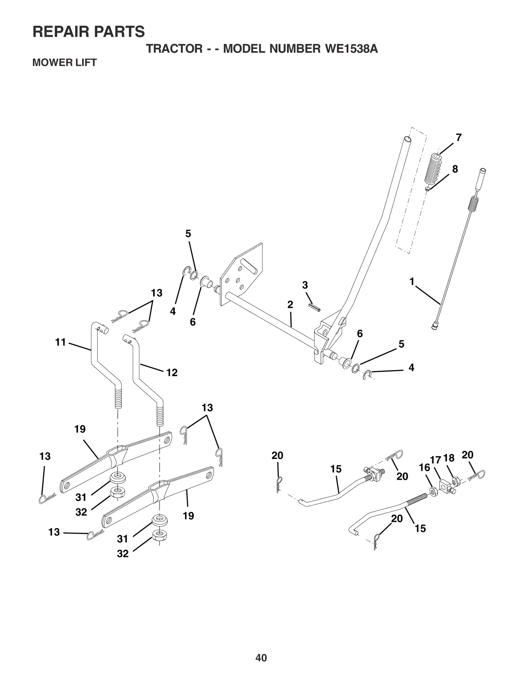 Weed Eater WE1538A manual Mower Lift 