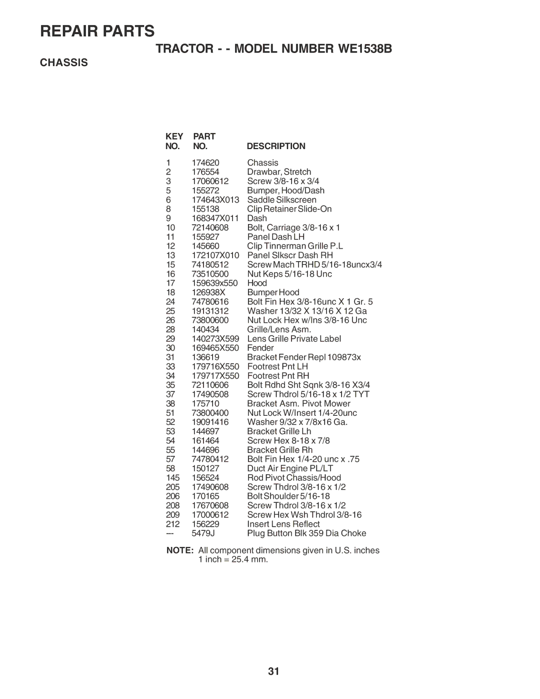 Weed Eater WE1538B manual Repair Parts 