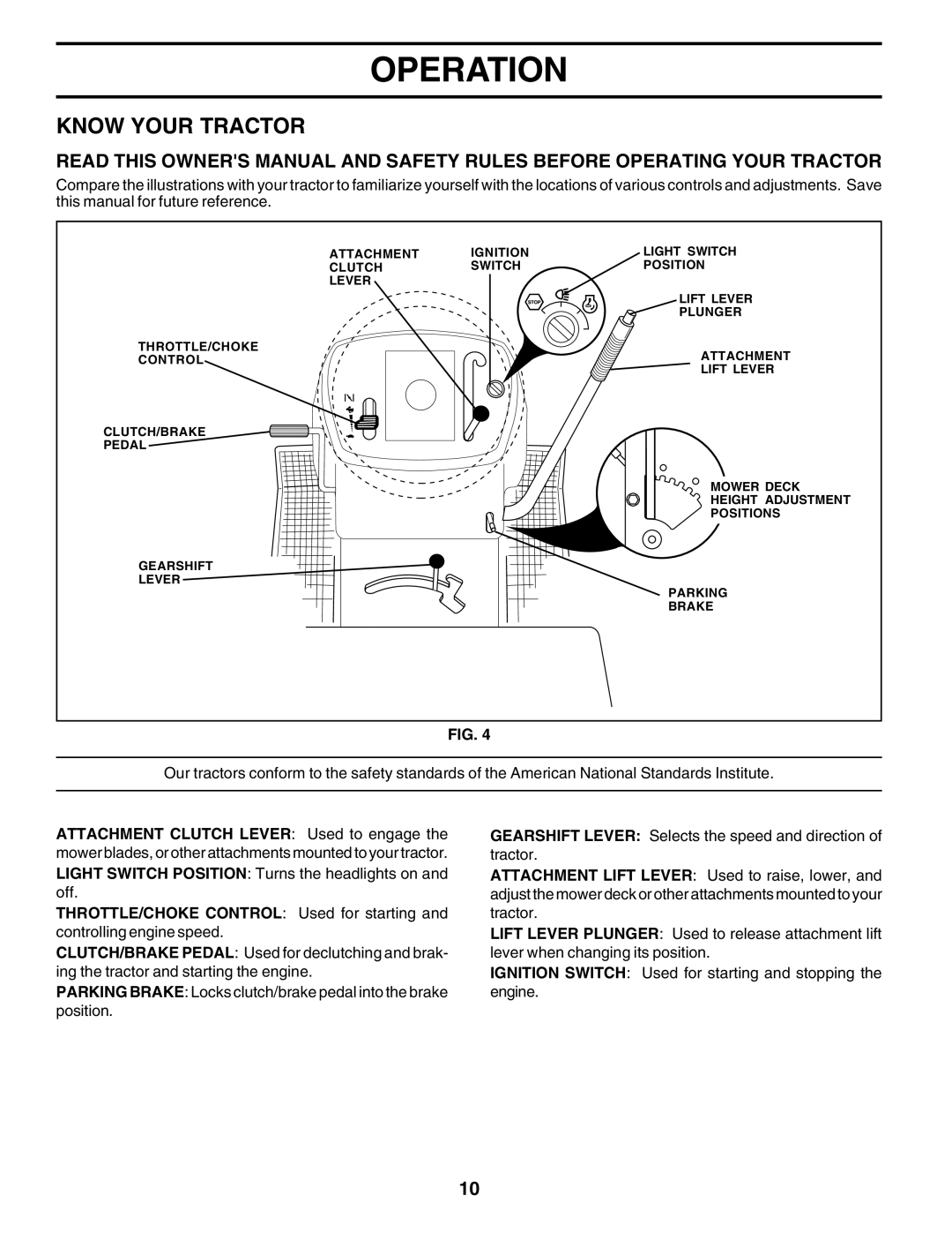 Weed Eater WE1538B manual Know Your Tractor, Operation 