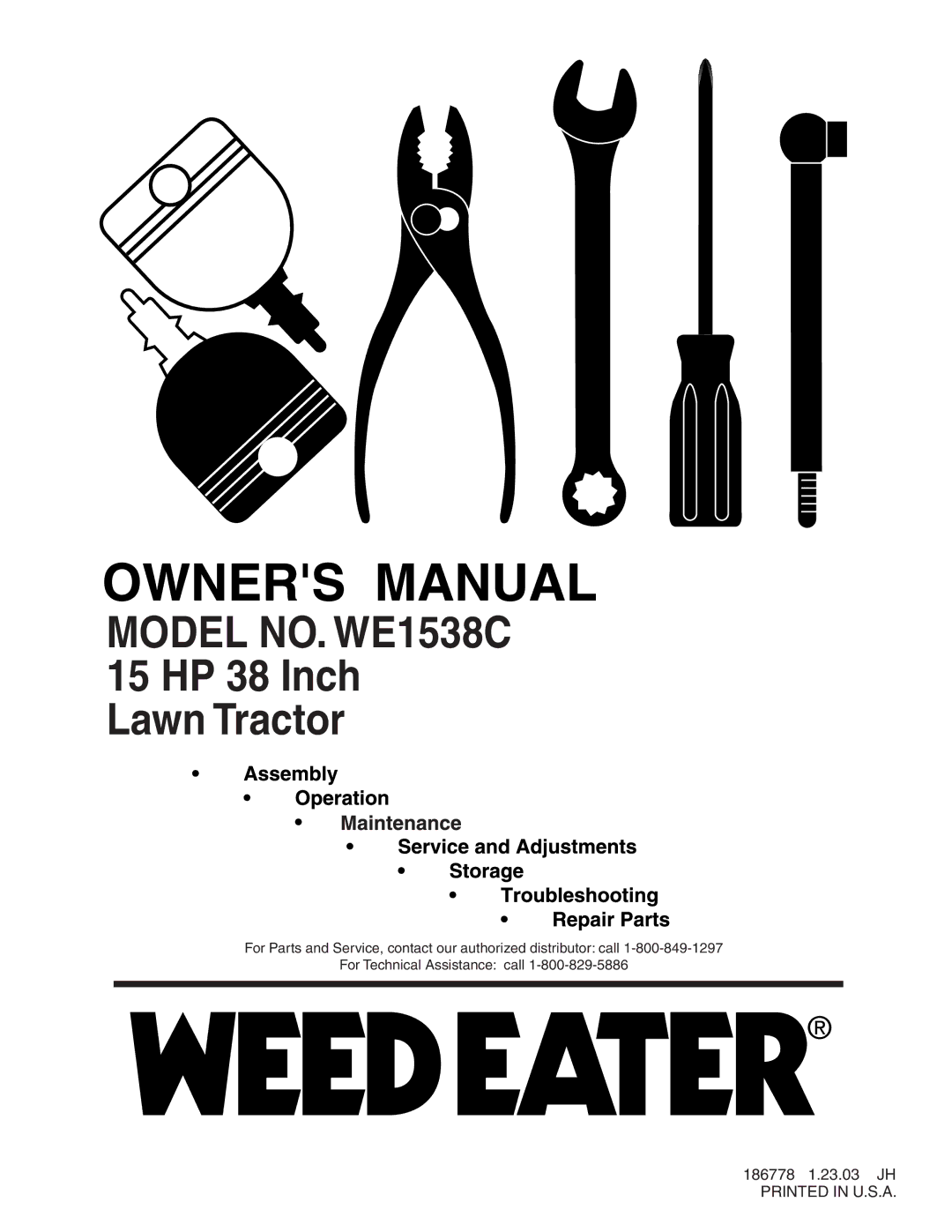 Weed Eater 186778 manual Model NO. WE1538C 