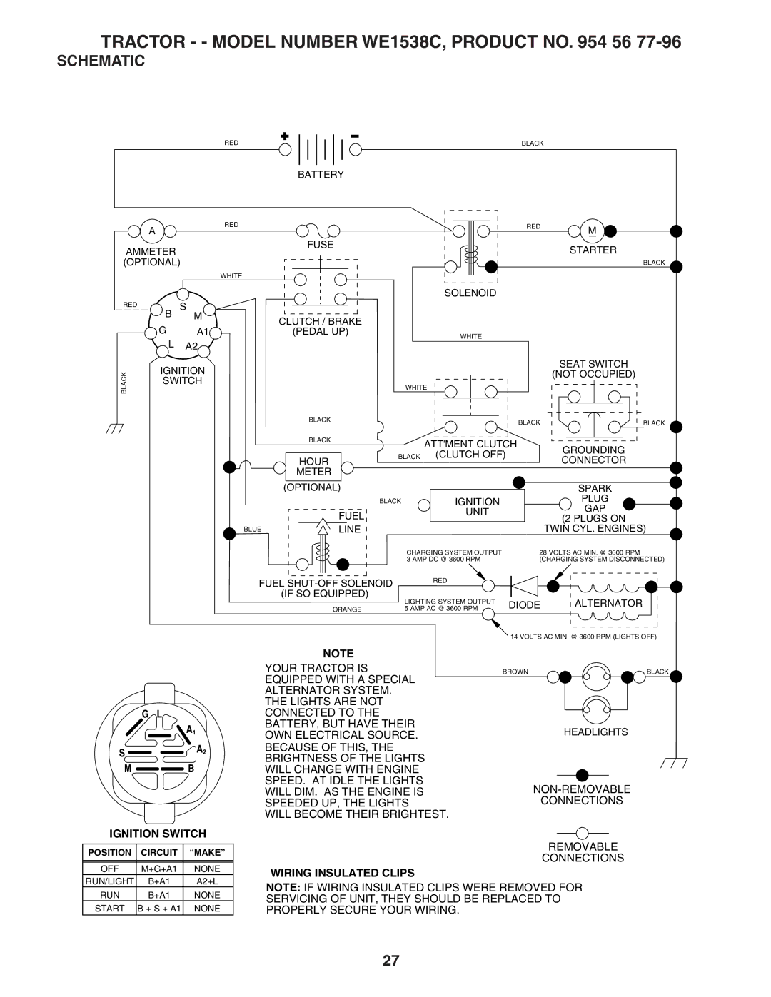 Weed Eater 186778 manual Tractor - Model Number WE1538C, Product no 56, Schematic 