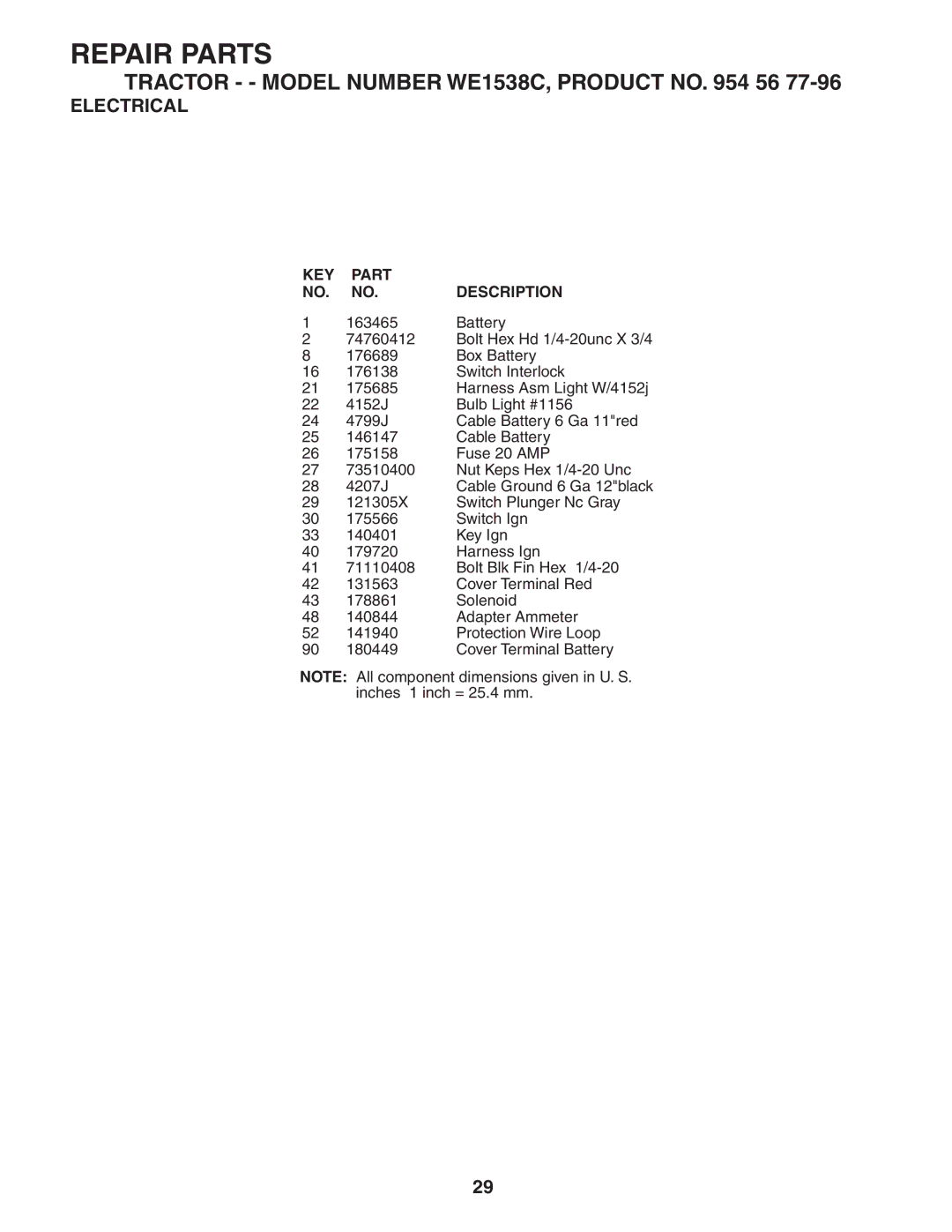 Weed Eater 186778, WE1538C manual KEY Part Description 