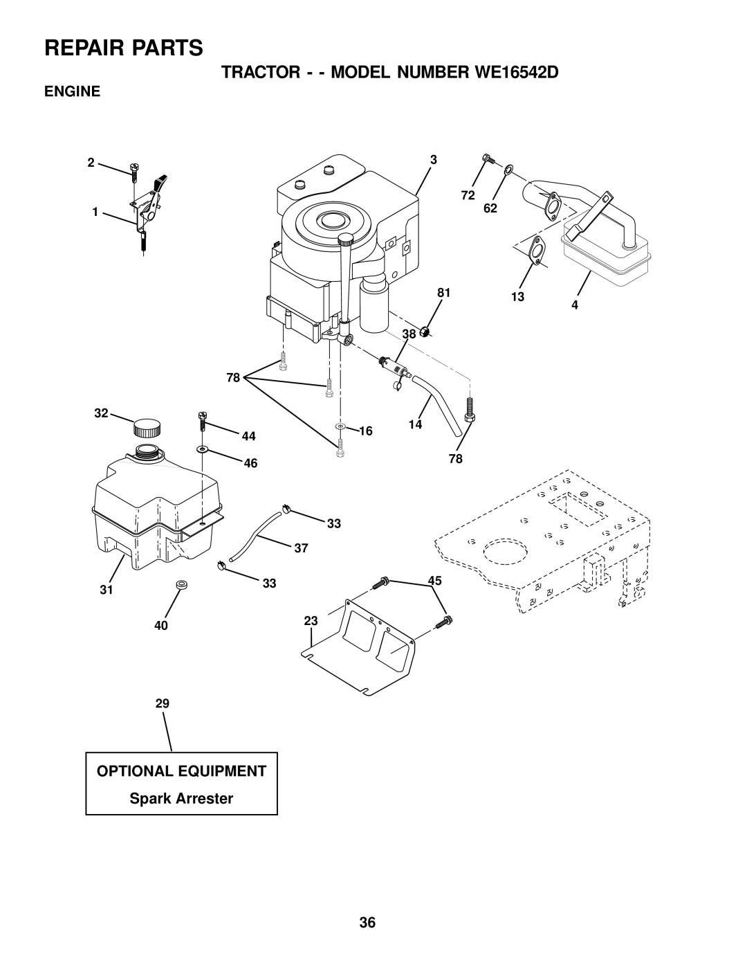 Weed Eater WE16542D owner manual Optional Equipment, Spark Arrester 