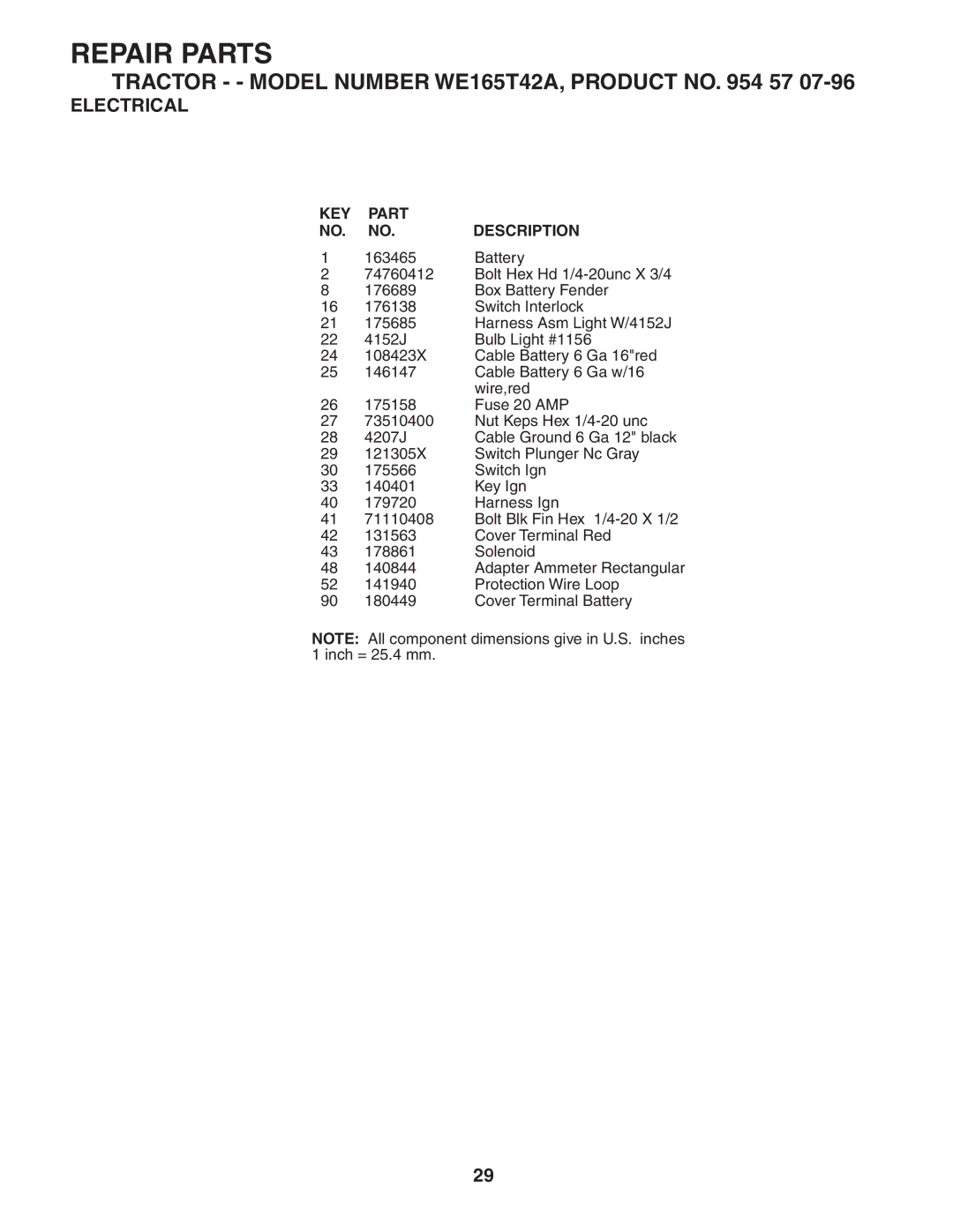 Weed Eater WE165T42A manual KEY Part Description 