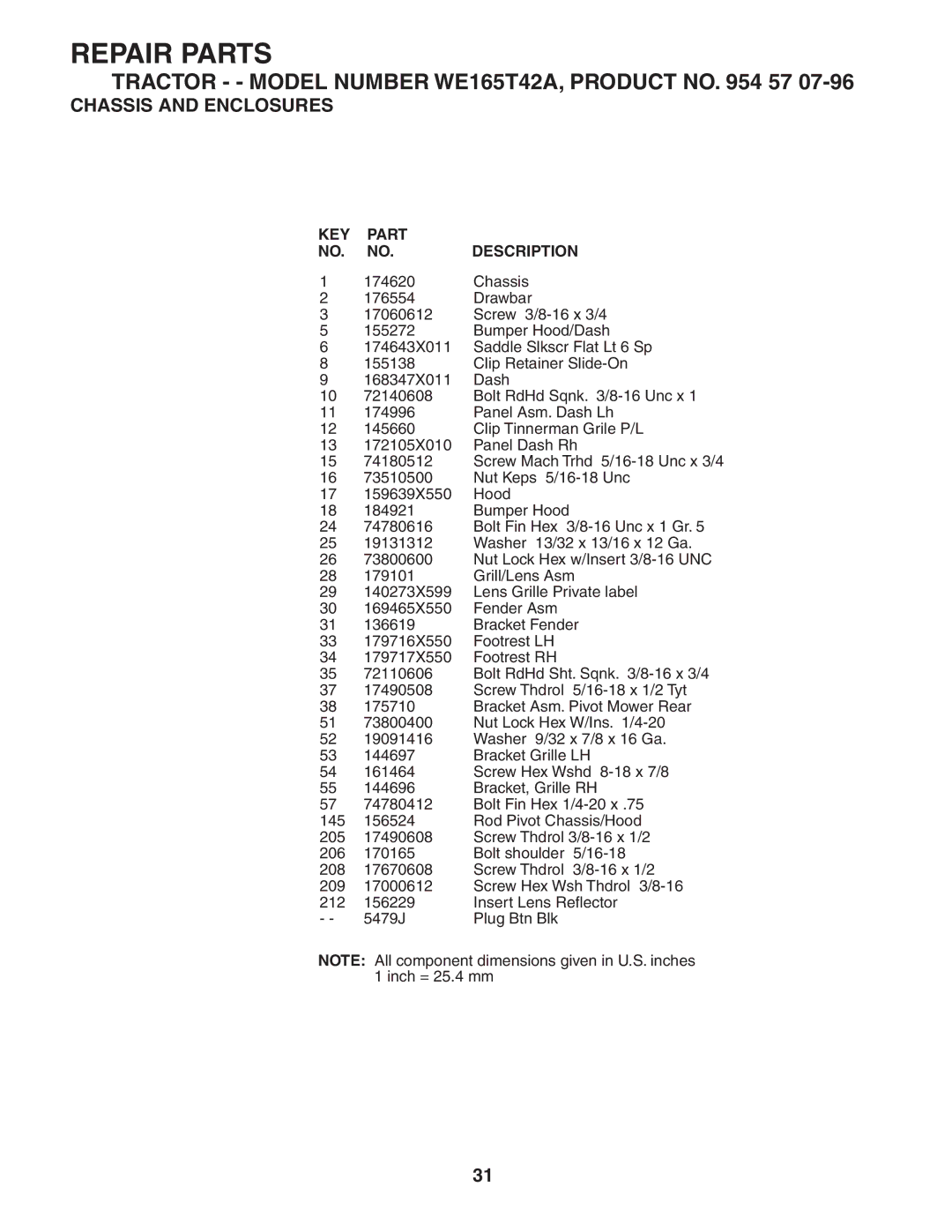 Weed Eater WE165T42A manual Repair Parts 