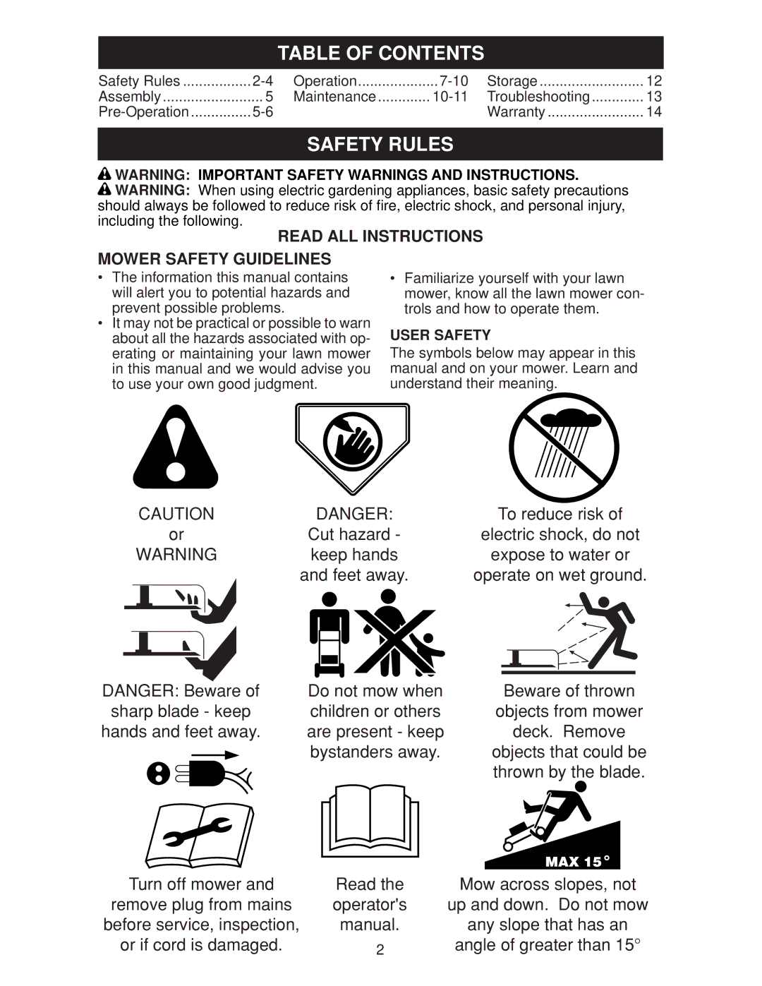 Weed Eater 96112010100, WE18C, 438181 manual Table of Contents, Safety Rules 