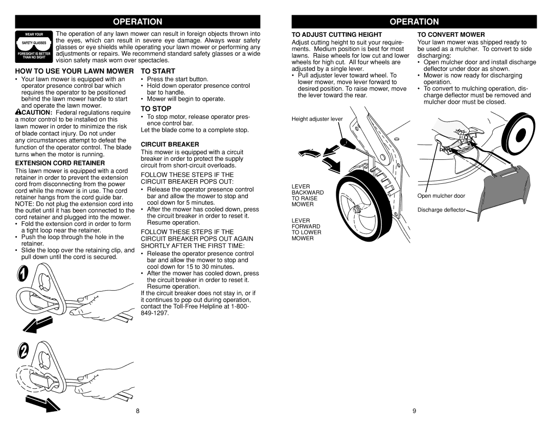 Weed Eater WE18C warranty HOW to USE Your Lawn Mower, To Start, To Stop 