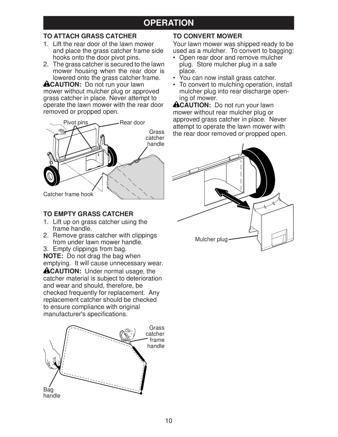 Weed Eater 96142008800, WE18XP, 438175 manual To Attach Grass Catcher, To Convert Mower, To Empty Grass Catcher 