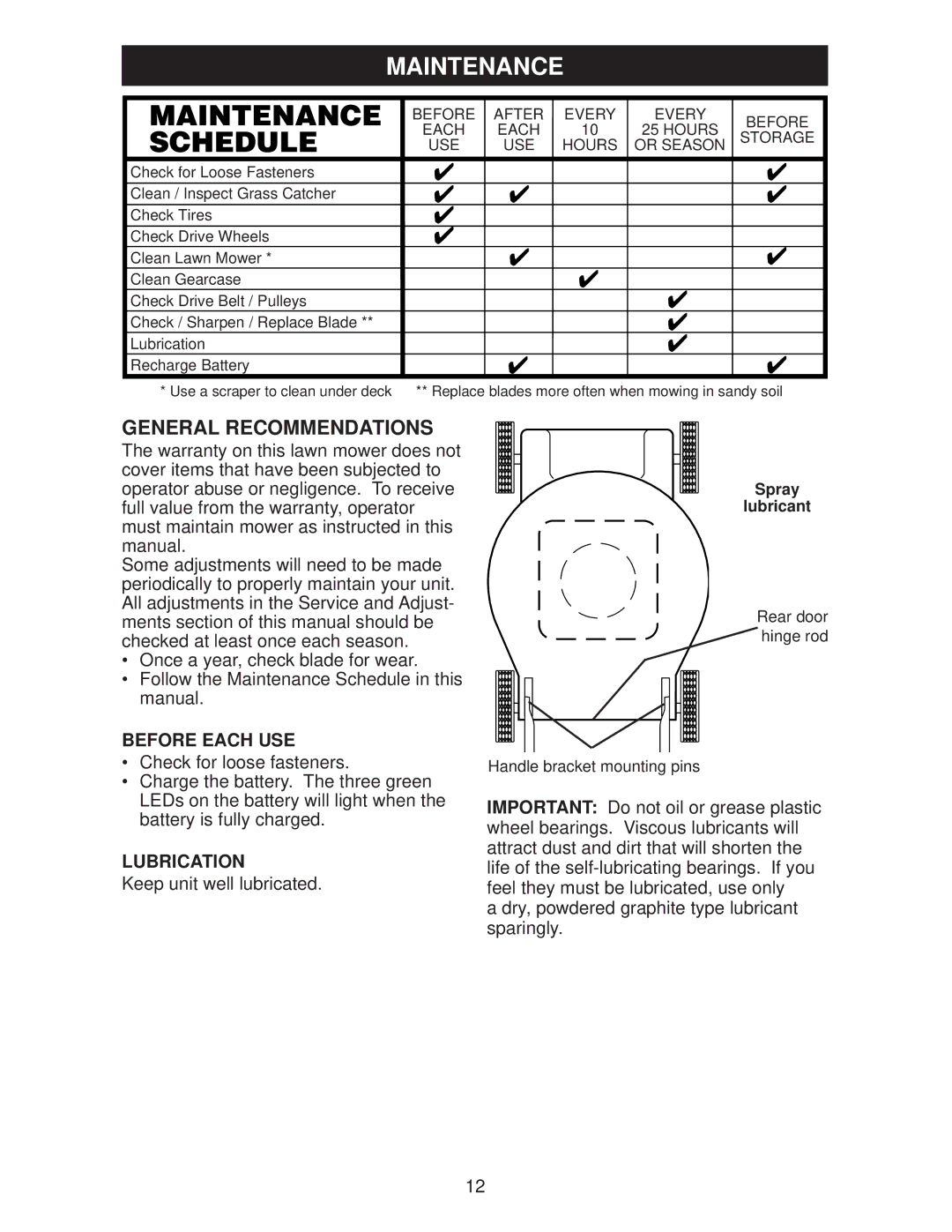 Weed Eater WE18XP, 96142008800, 438175 manual Maintenance, General Recommendations, Before Each USE, Lubrication 