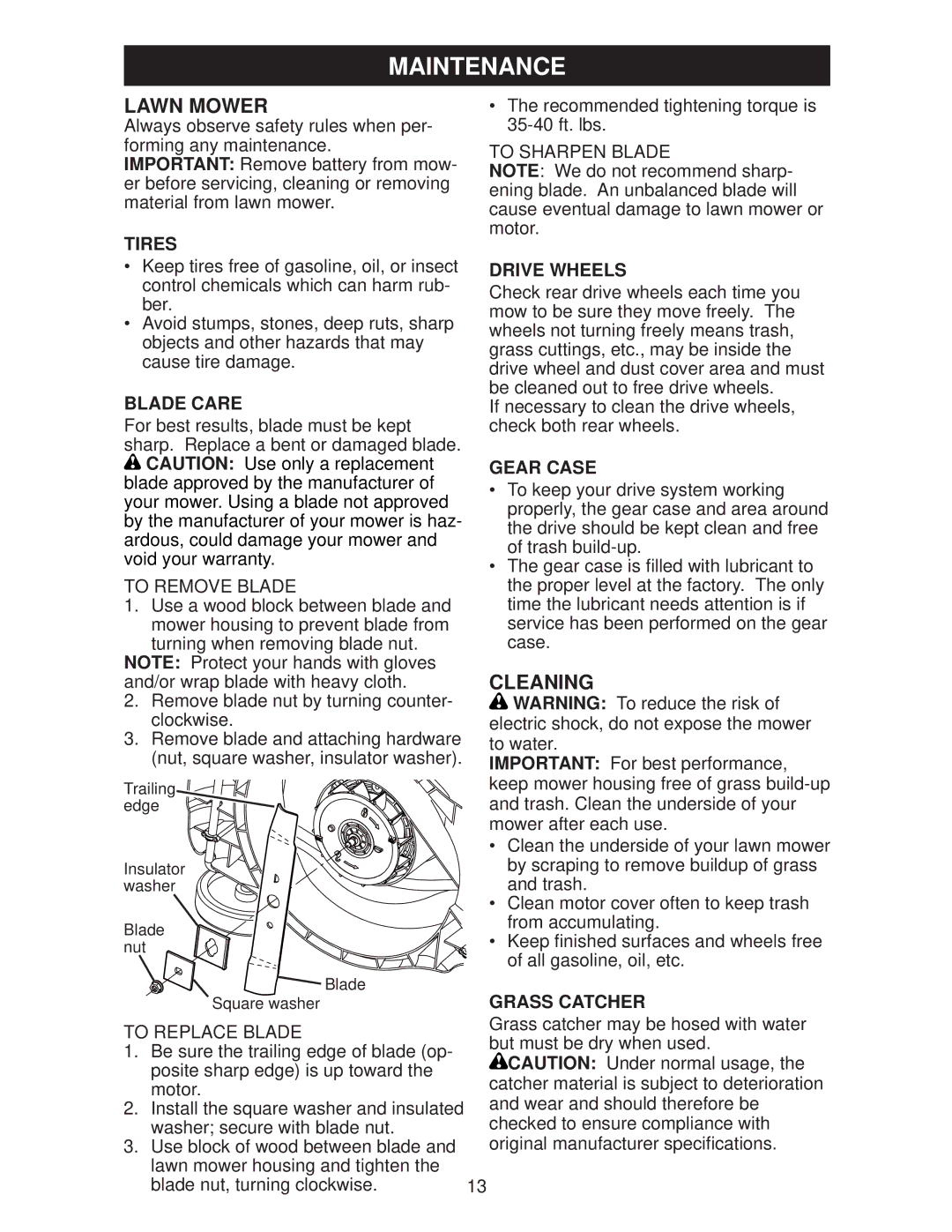 Weed Eater 96142008800, WE18XP, 438175 manual Lawn Mower, Cleaning 