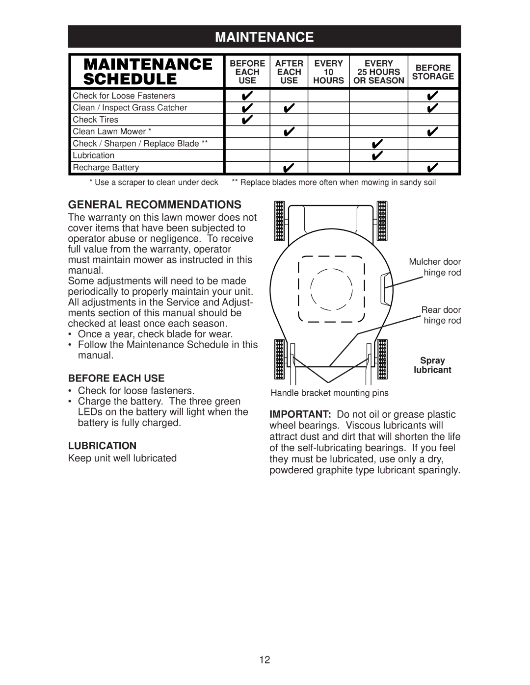 Weed Eater WE20X, 438178, 96132005800 manual Maintenance, General Recommendations, Before Each USE, Lubrication 