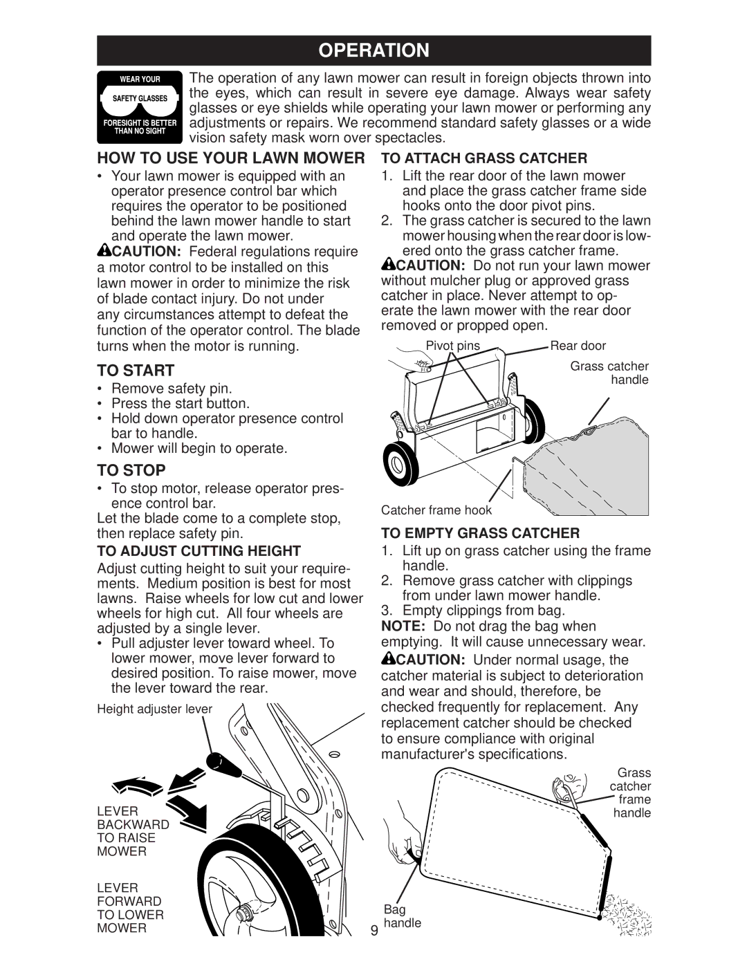 Weed Eater WE20X, 438178, 96132005800 manual HOW to USE Your Lawn Mower, To Start, To Stop 