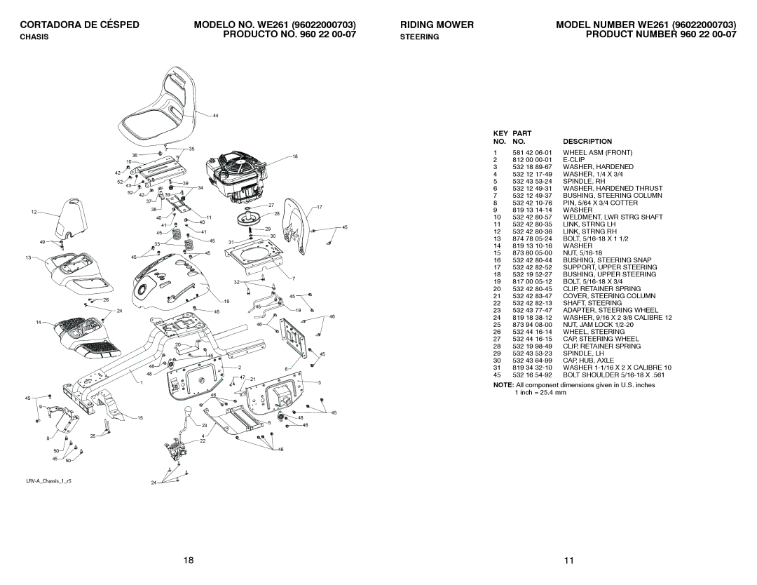 Weed Eater WE261 / 96022000703 manual Wheel ASM Front, 23 532 43 77-47 ADAPTER, Steering Wheel 