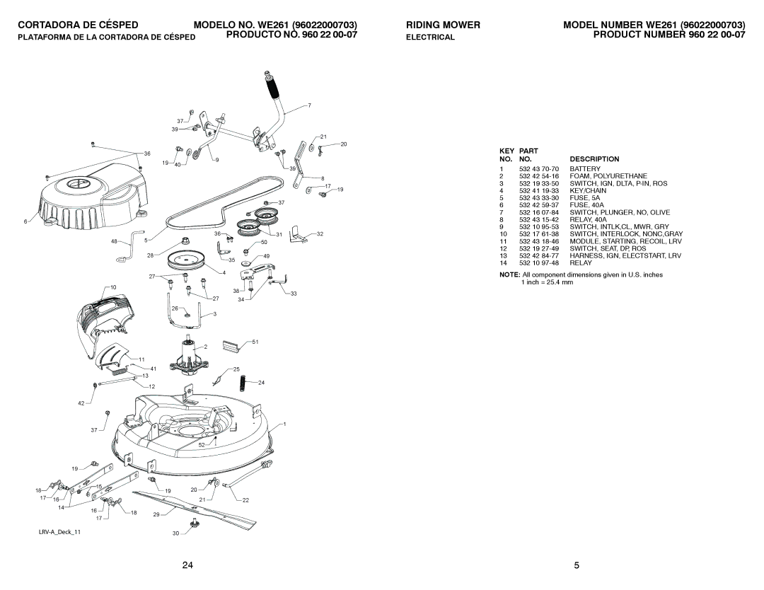 Weed Eater WE261 / 96022000703 manual KEY Part Description 