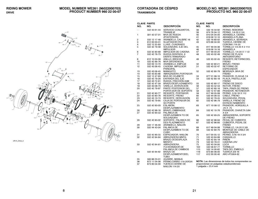 Weed Eater WE261 / 96022000703 manual Modelo NO. WE261 96022000703 Producto no 22 