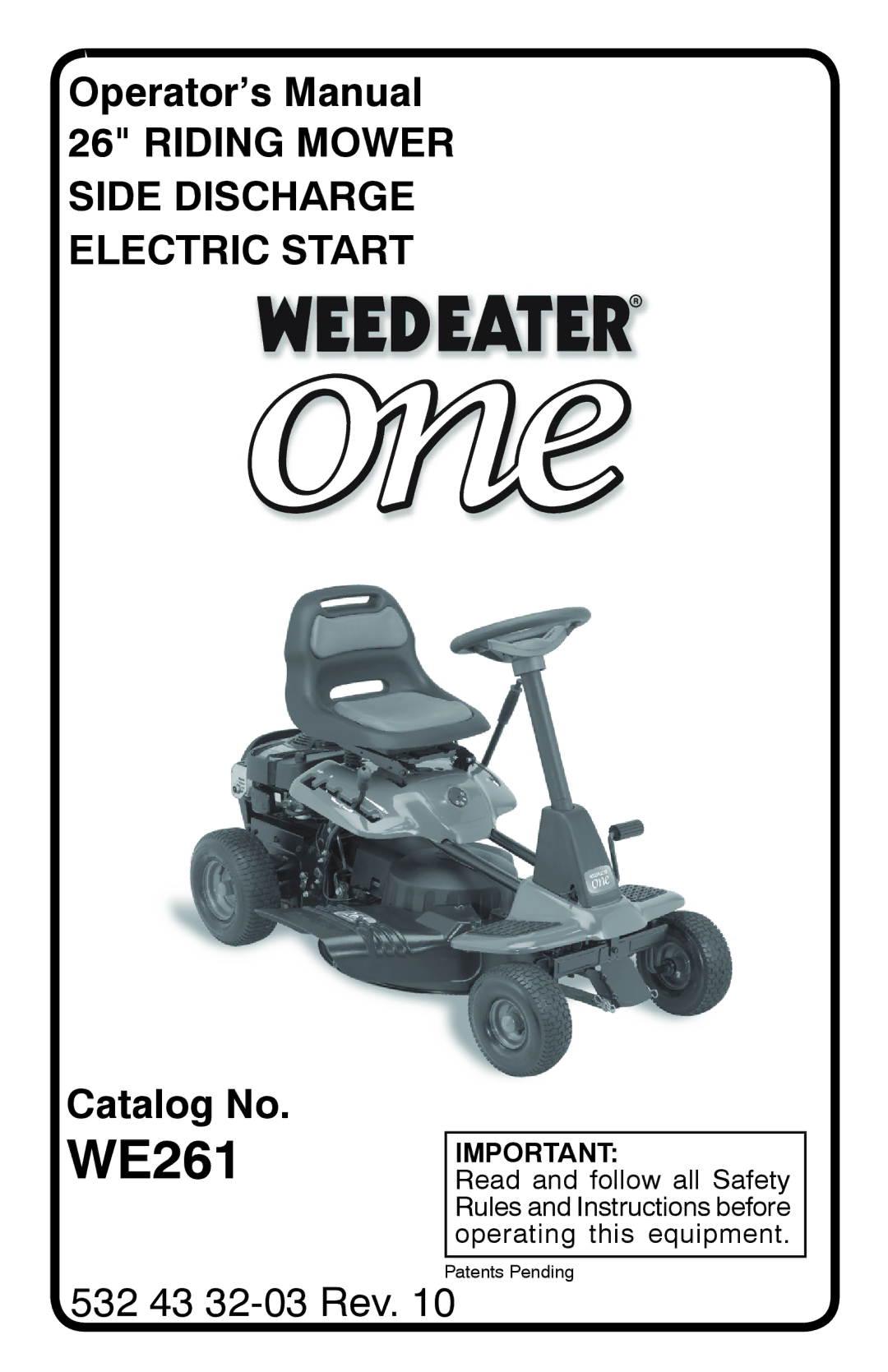 Weed Eater 96024000100, 532 43 32-03, 96022000700 manual WE261 