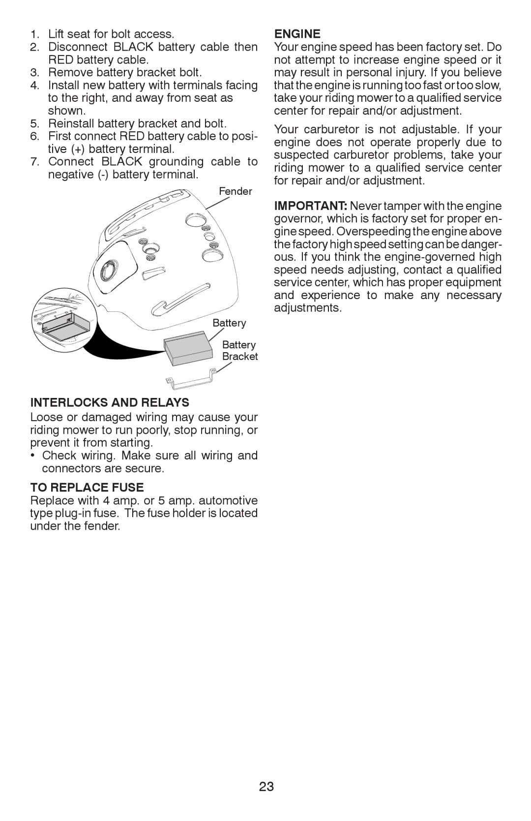 Weed Eater 96022000700, WE261, 96024000100, 532 43 32-03 manual Engine, Interlocks and Relays, To Replace Fuse 